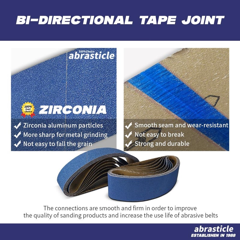 abrasticle 4"" x 36"" Zirconia Sanding Belts for Metal - 4 x 36 Inch Zirconia Metal Grinding Sand Paper, 10 PCS 2 Each of 40/60/80/120/240 Assorted Grits, Perfect for Metal Polishing, Derusting, Woodworking - Image 3